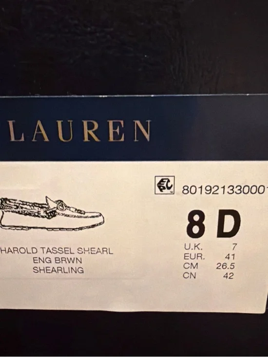 Ralph Lauren Purple Label Harold Tassel Shearling Eng Brown Mens Size 8D - Picture 2 of 10